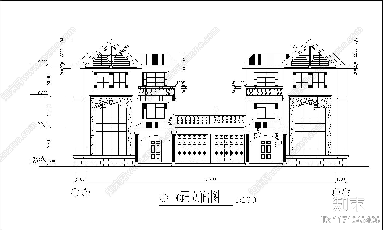 欧式简欧别墅建筑cad施工图下载【ID:1171043406】