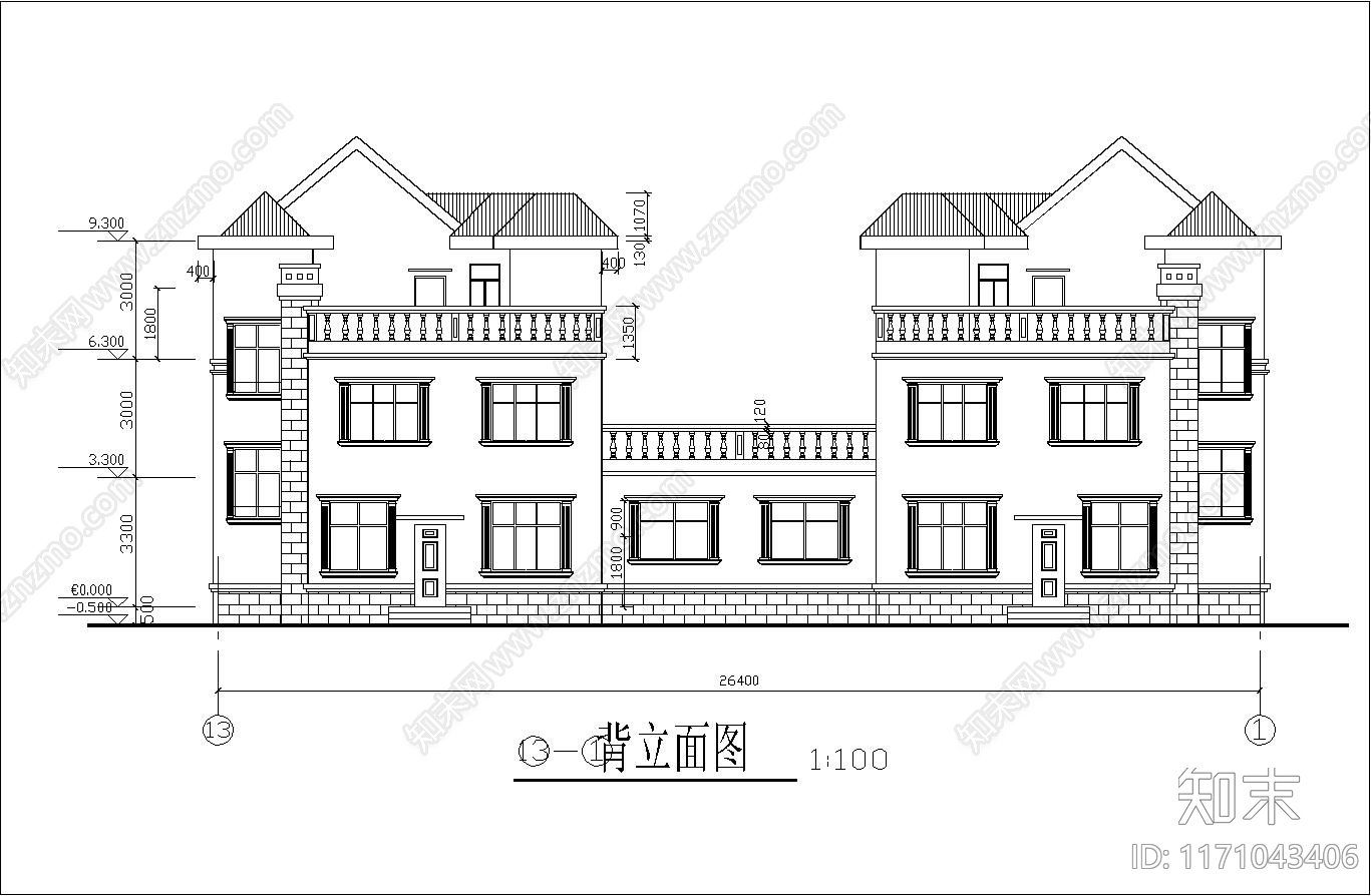 欧式简欧别墅建筑cad施工图下载【ID:1171043406】