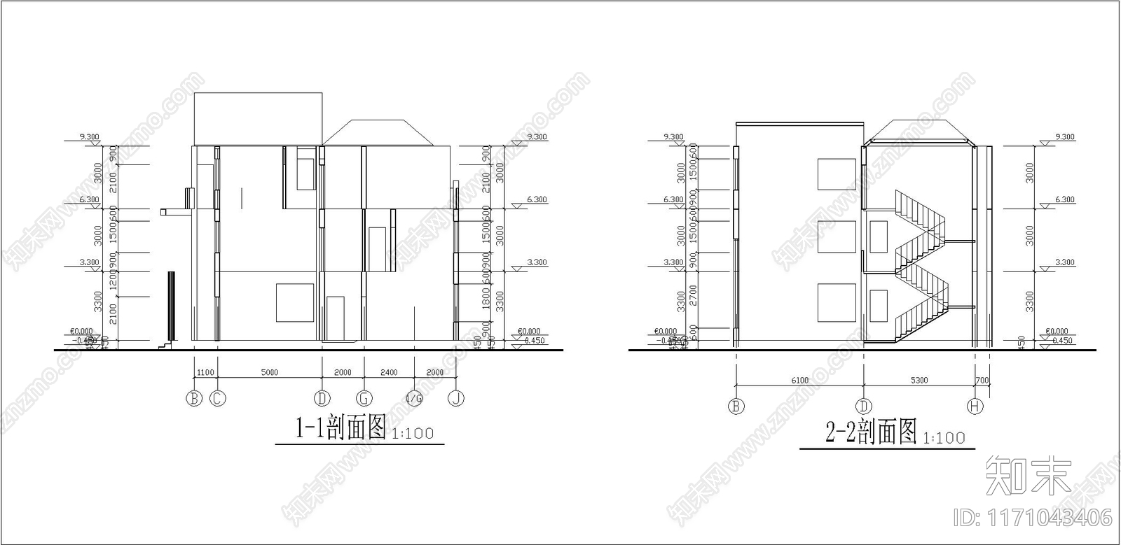 欧式简欧别墅建筑cad施工图下载【ID:1171043406】