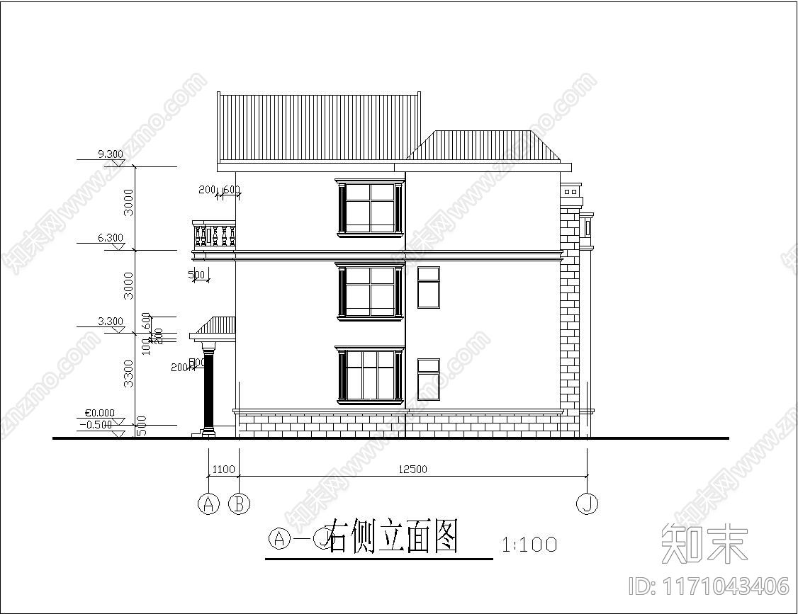 欧式简欧别墅建筑cad施工图下载【ID:1171043406】