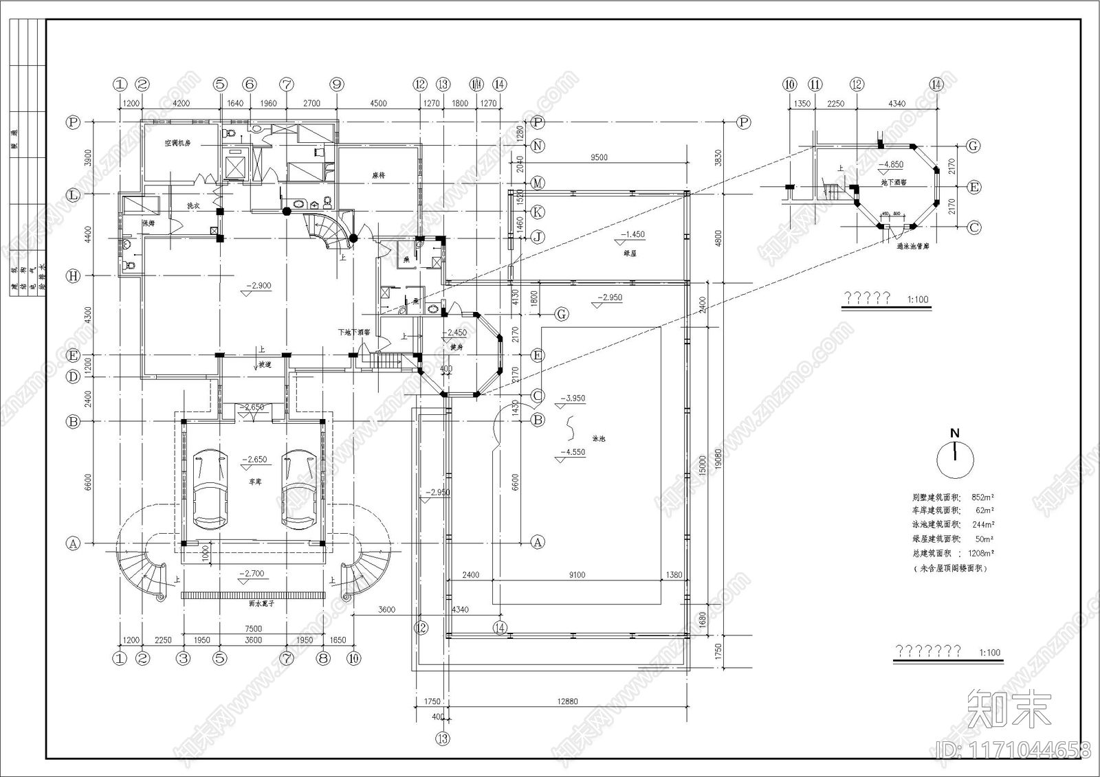 欧式简欧别墅建筑cad施工图下载【ID:1171044658】