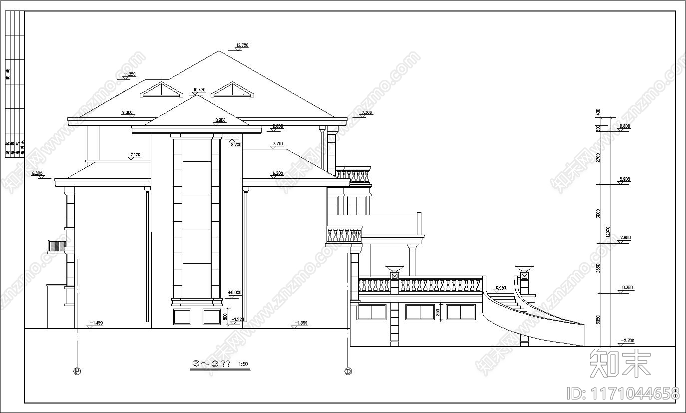 欧式简欧别墅建筑cad施工图下载【ID:1171044658】