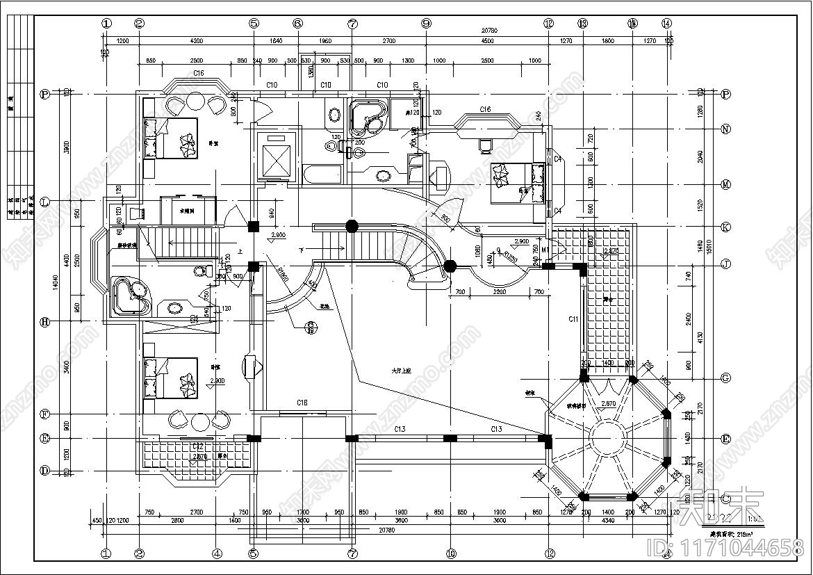 欧式简欧别墅建筑cad施工图下载【ID:1171044658】