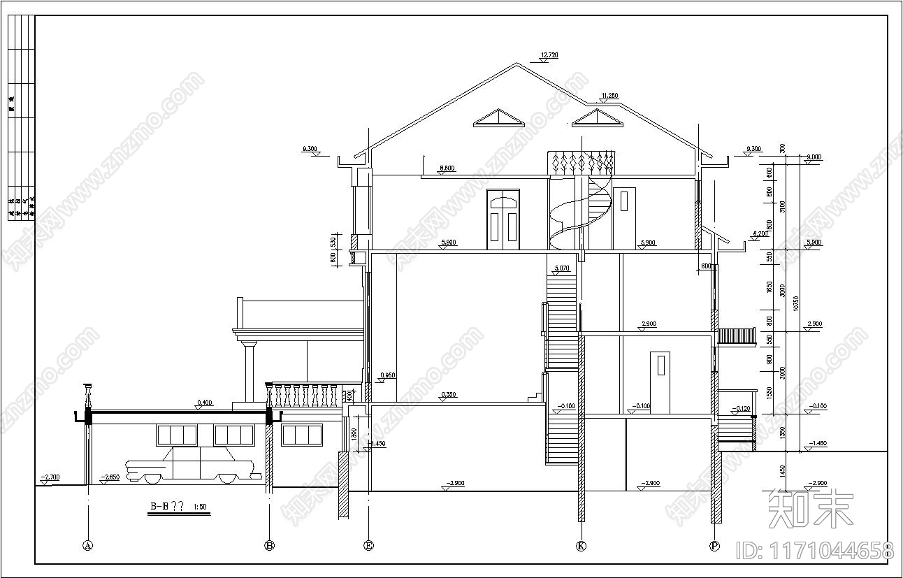 欧式简欧别墅建筑cad施工图下载【ID:1171044658】