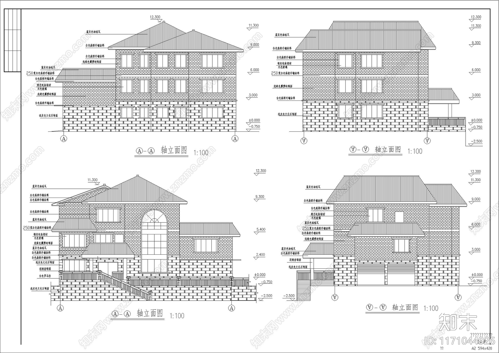 简约别墅建筑cad施工图下载【ID:1171044926】