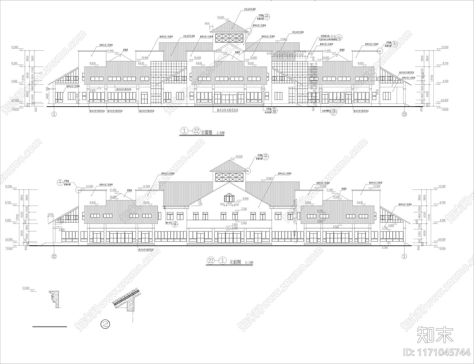 美式别墅建筑cad施工图下载【ID:1171045744】