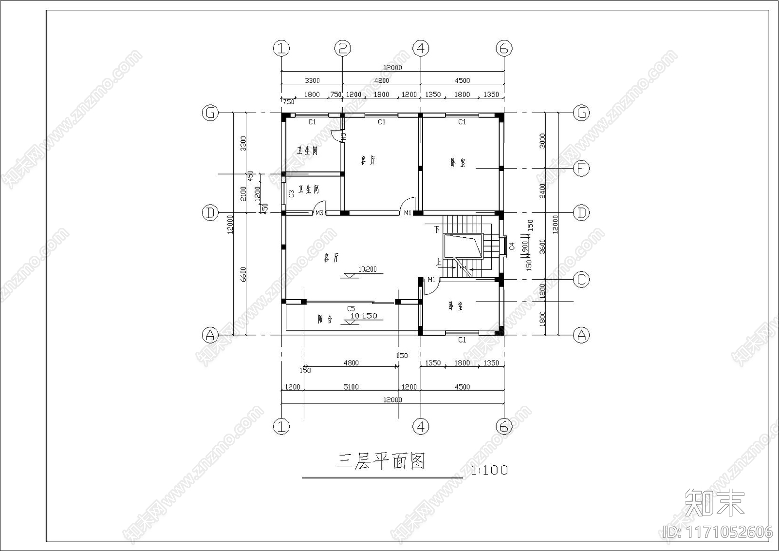 欧式别墅建筑cad施工图下载【ID:1171052606】