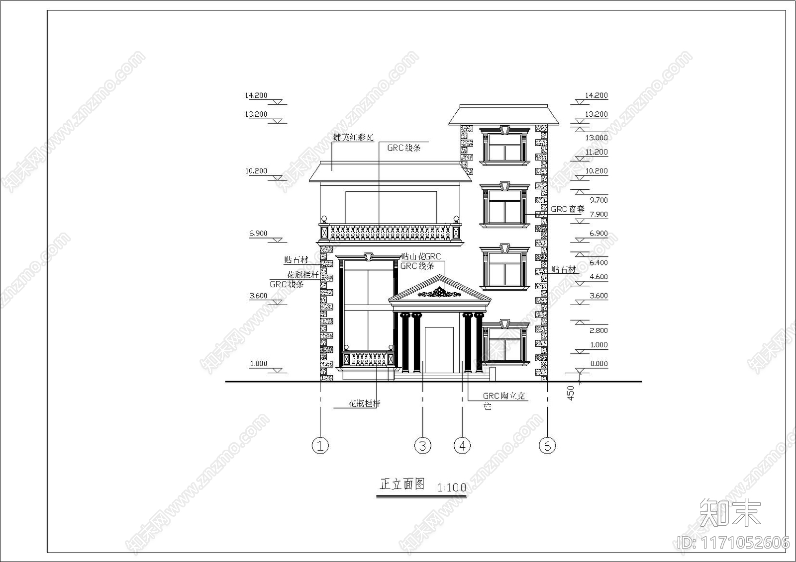 欧式别墅建筑cad施工图下载【ID:1171052606】