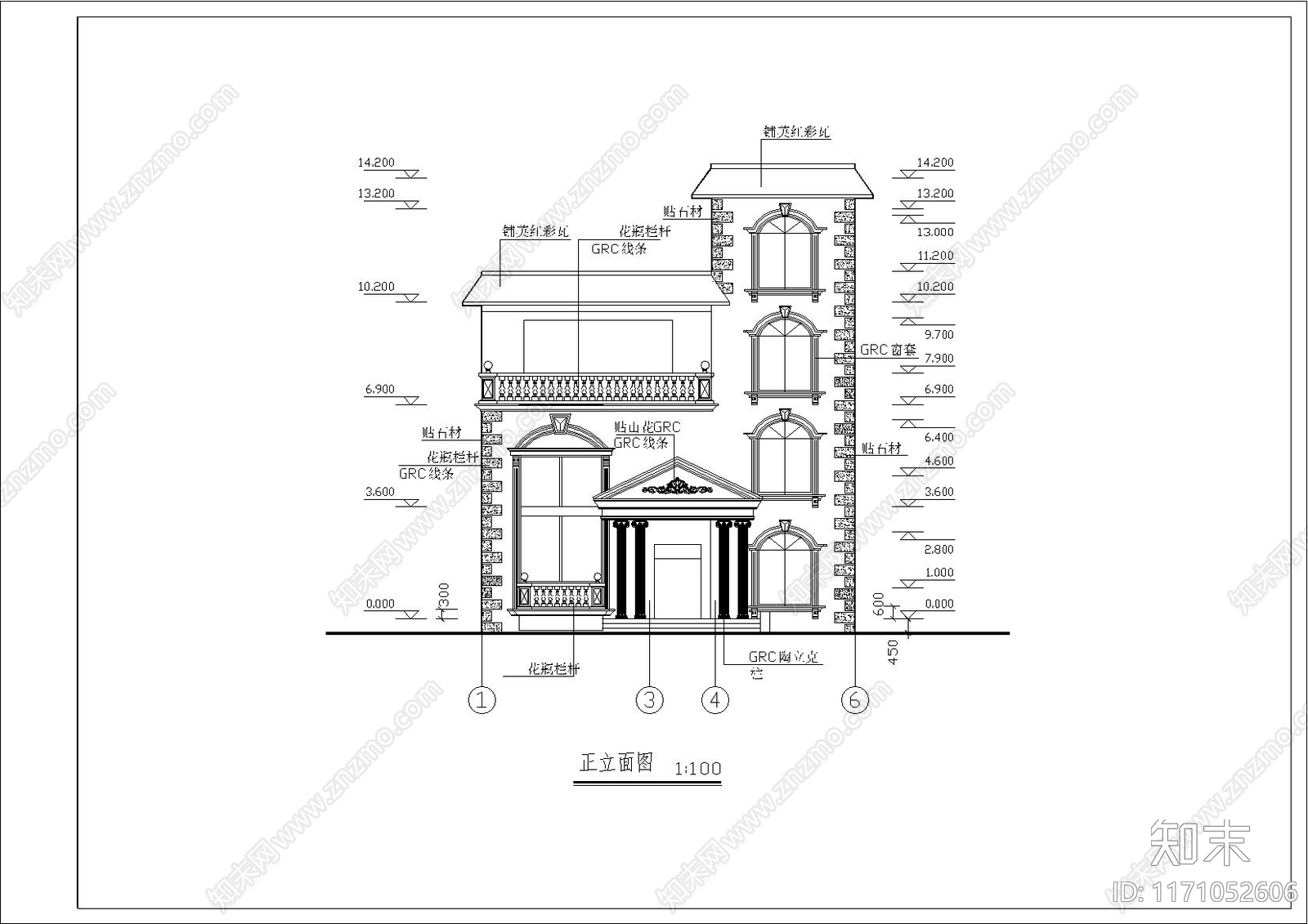 欧式别墅建筑cad施工图下载【ID:1171052606】