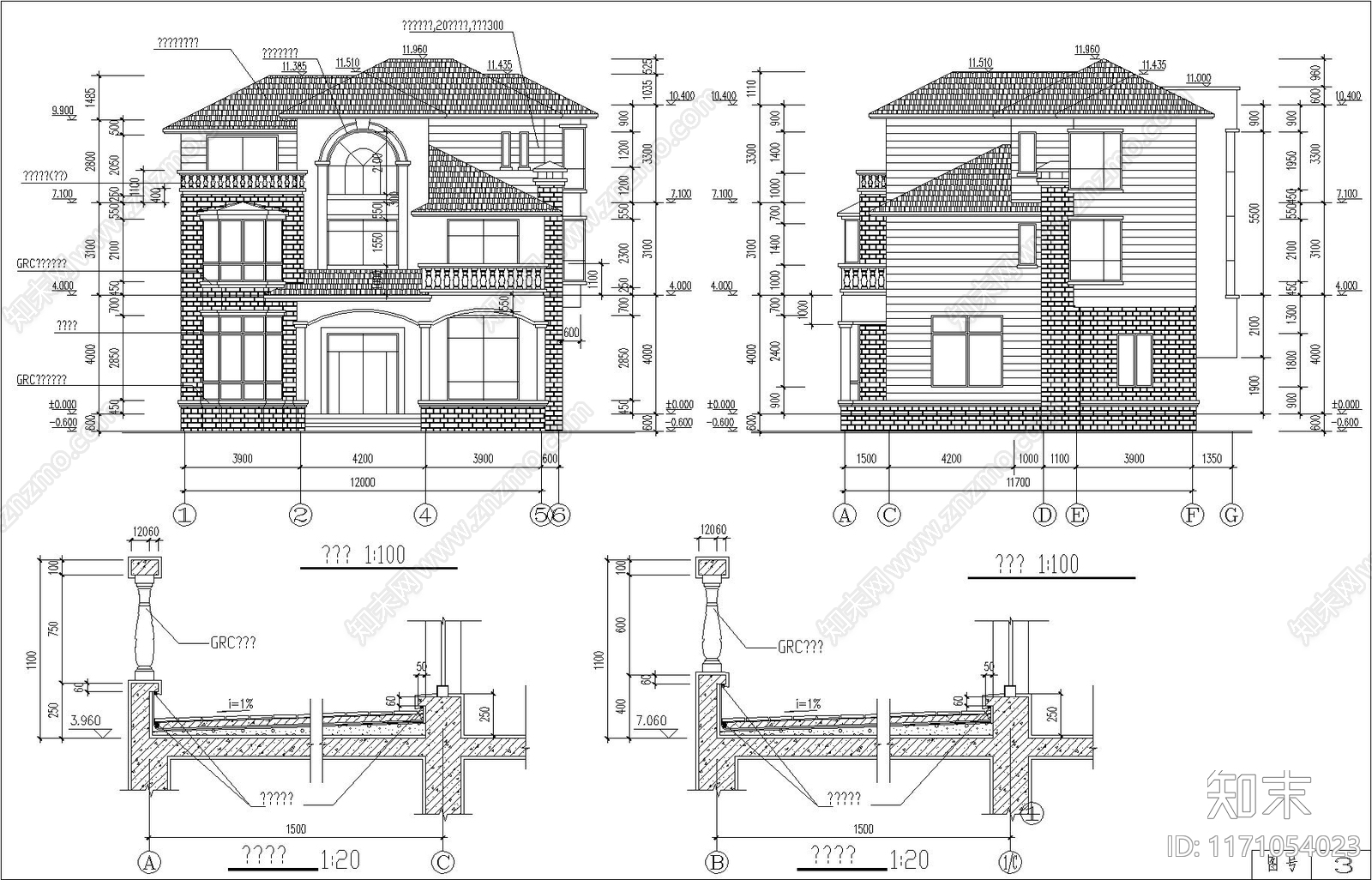 欧式别墅建筑cad施工图下载【ID:1171054023】