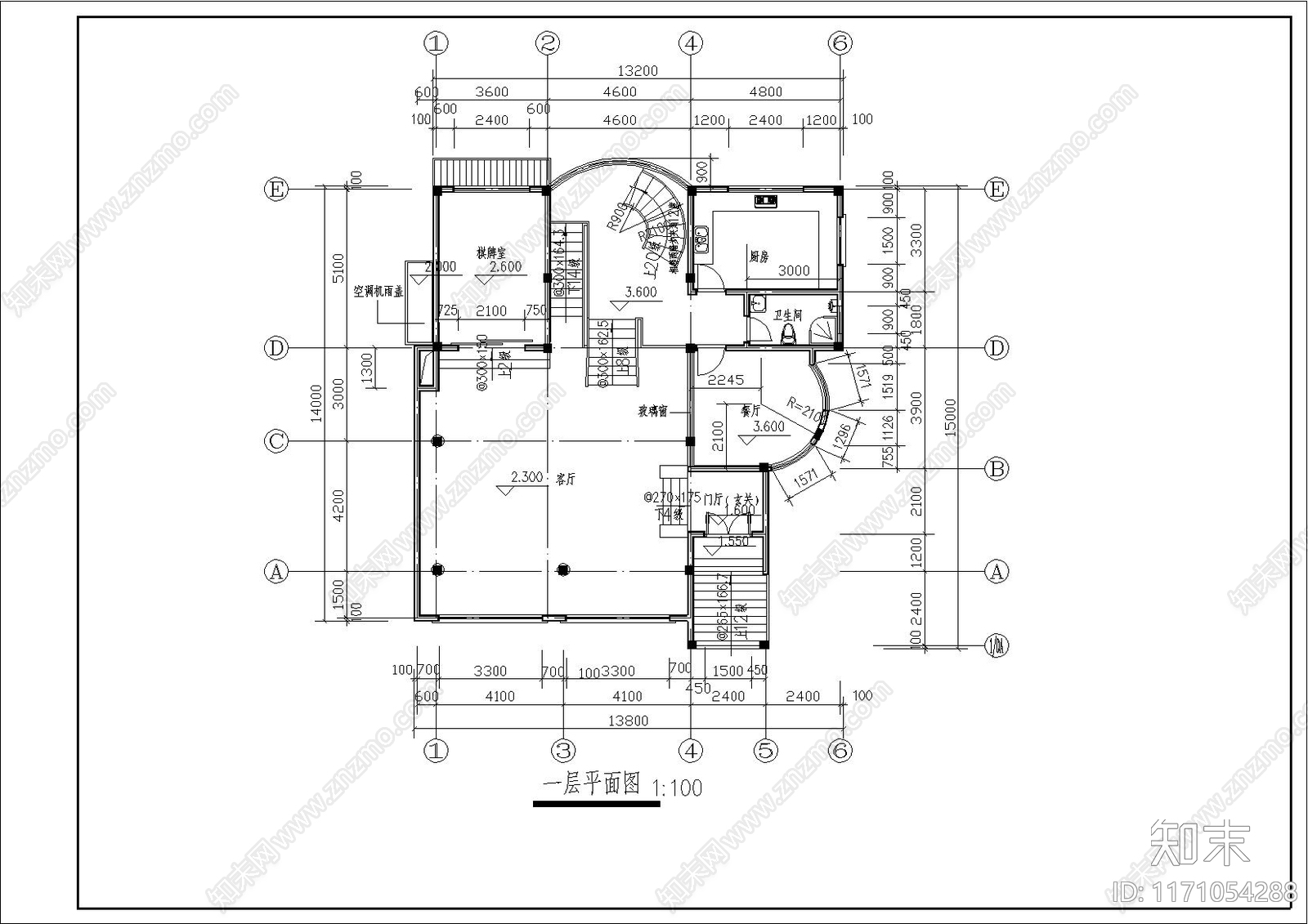 欧式简欧别墅建筑cad施工图下载【ID:1171054288】