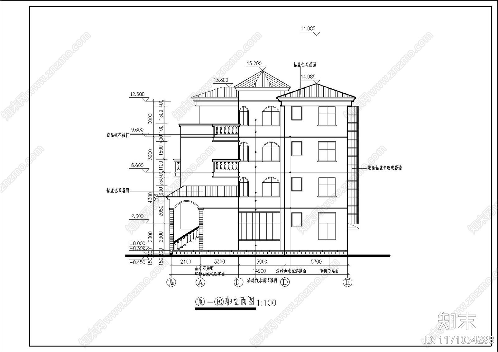 欧式简欧别墅建筑cad施工图下载【ID:1171054288】