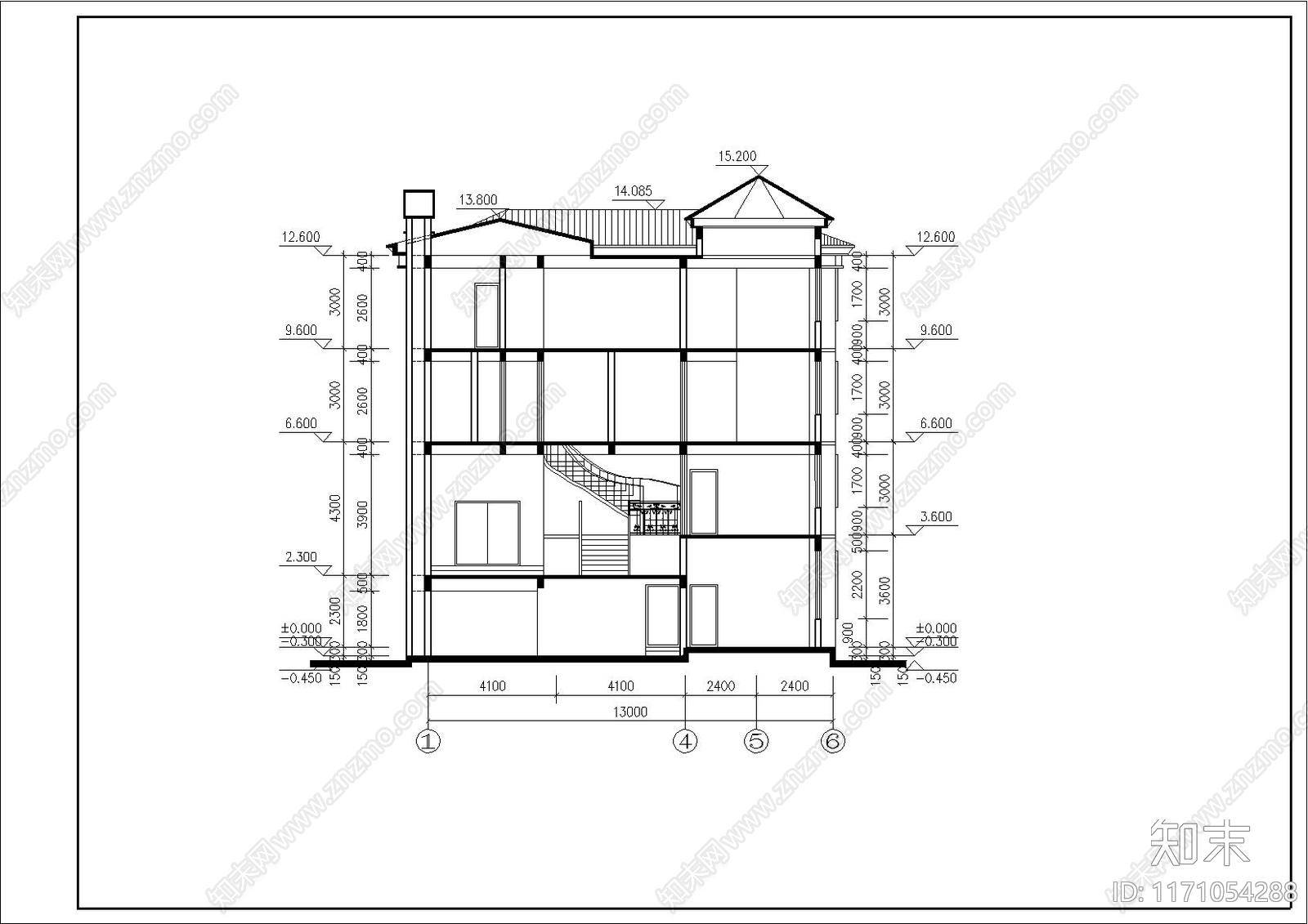 欧式简欧别墅建筑cad施工图下载【ID:1171054288】