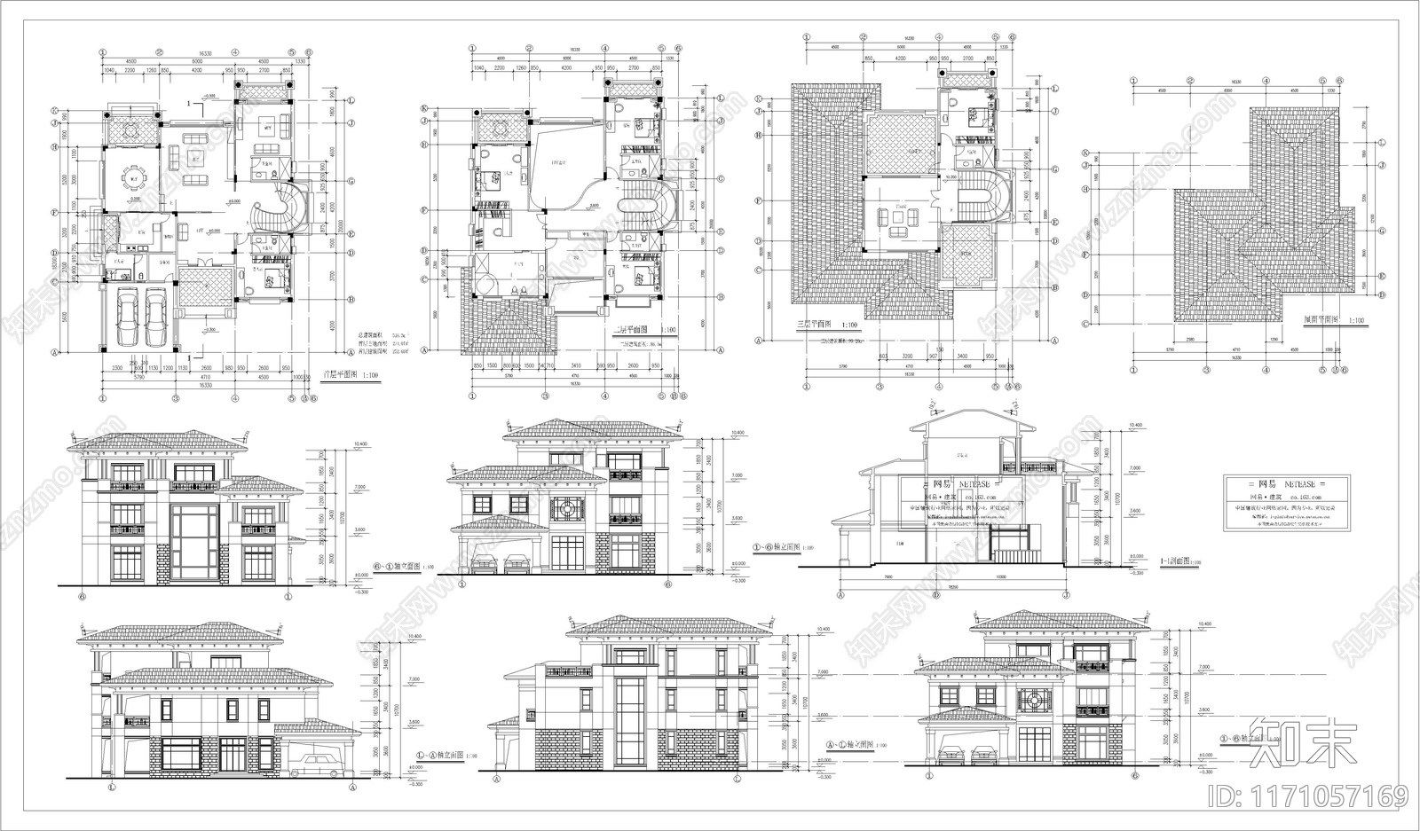 现代简欧别墅建筑cad施工图下载【ID:1171057169】