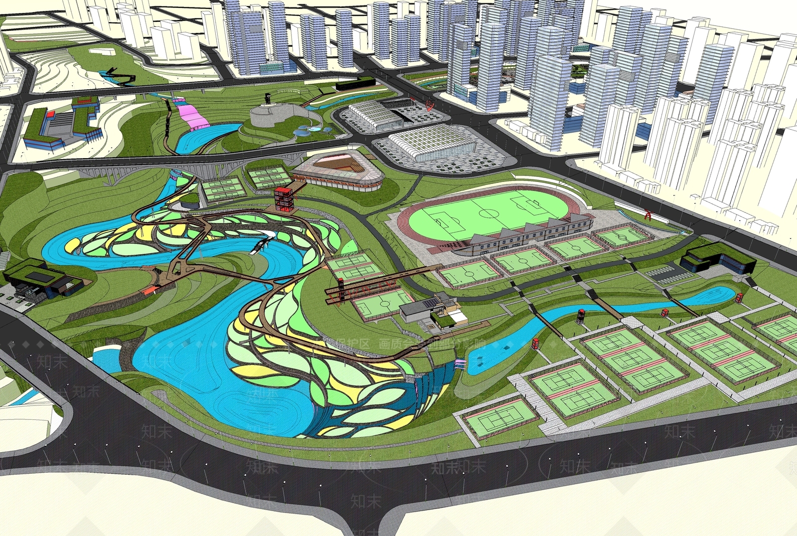 现代景观公园SU模型下载【ID:1171061735】