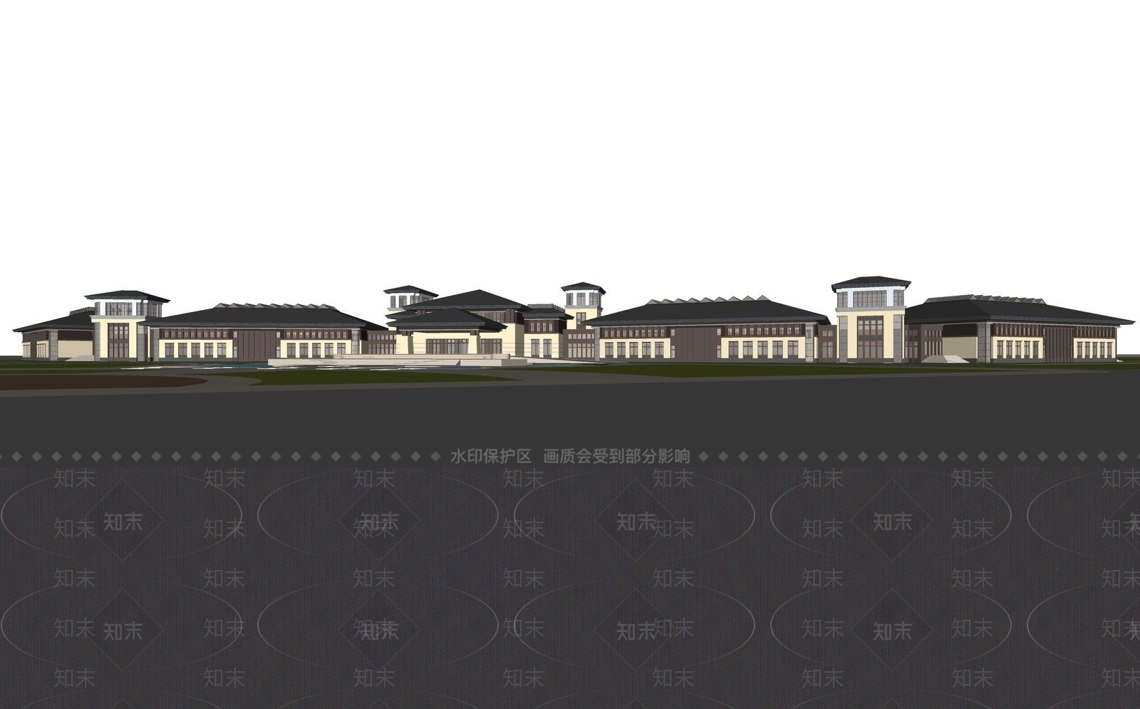新中式酒店建筑SU模型下载【ID:1171063866】