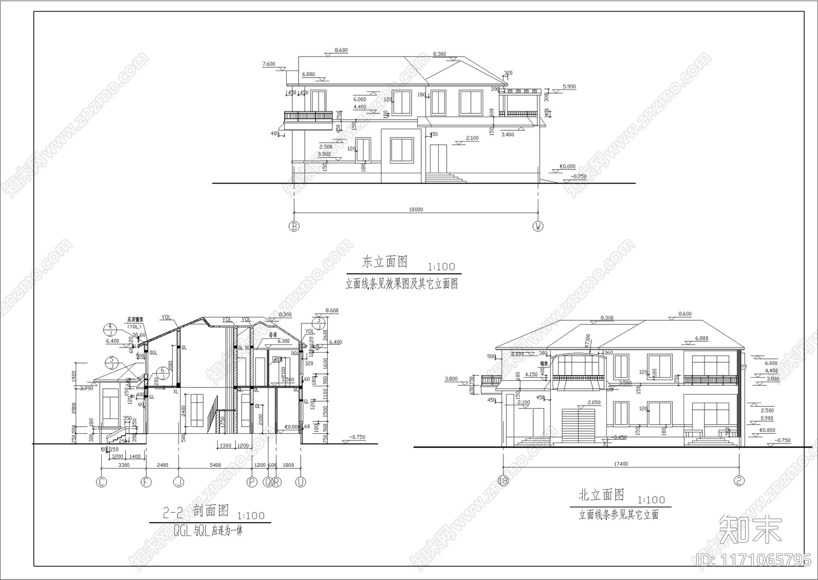 现代别墅建筑cad施工图下载【ID:1171065795】