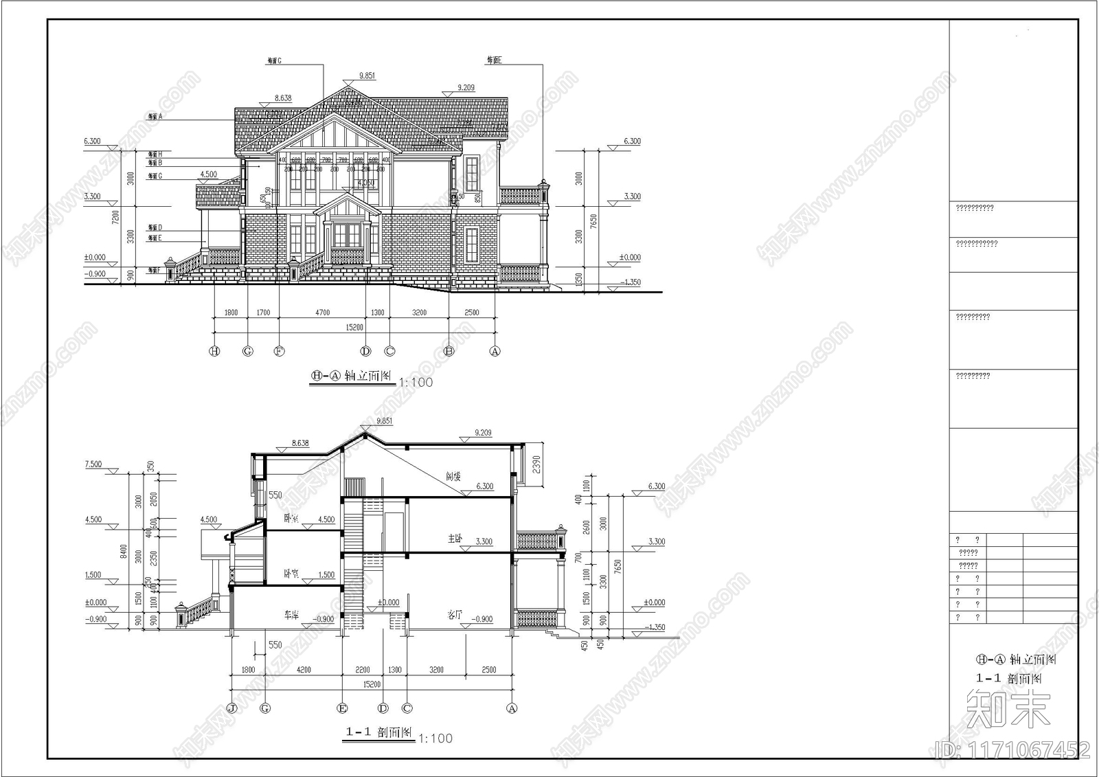 欧式别墅建筑cad施工图下载【ID:1171067452】