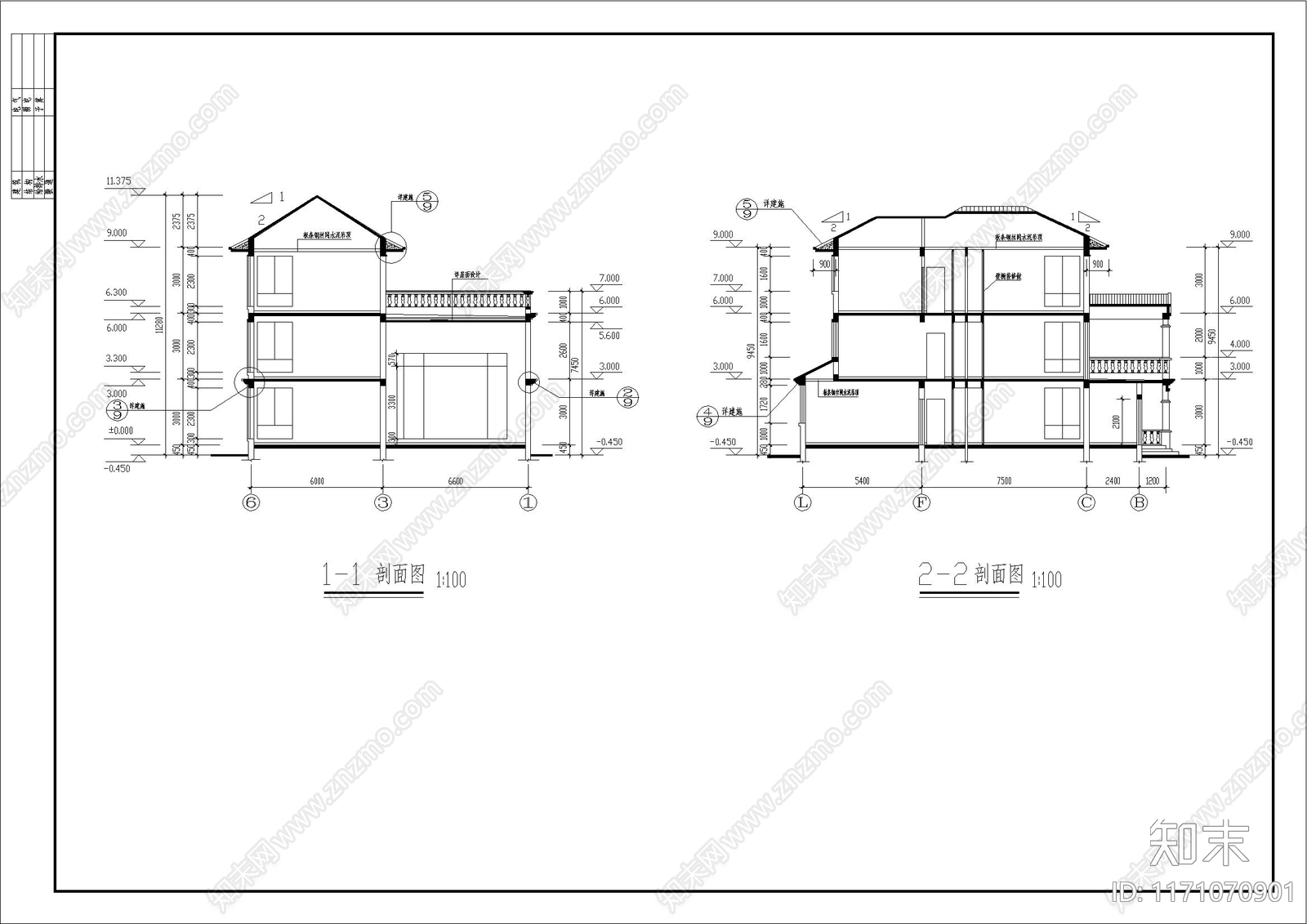 欧式别墅建筑cad施工图下载【ID:1171070901】