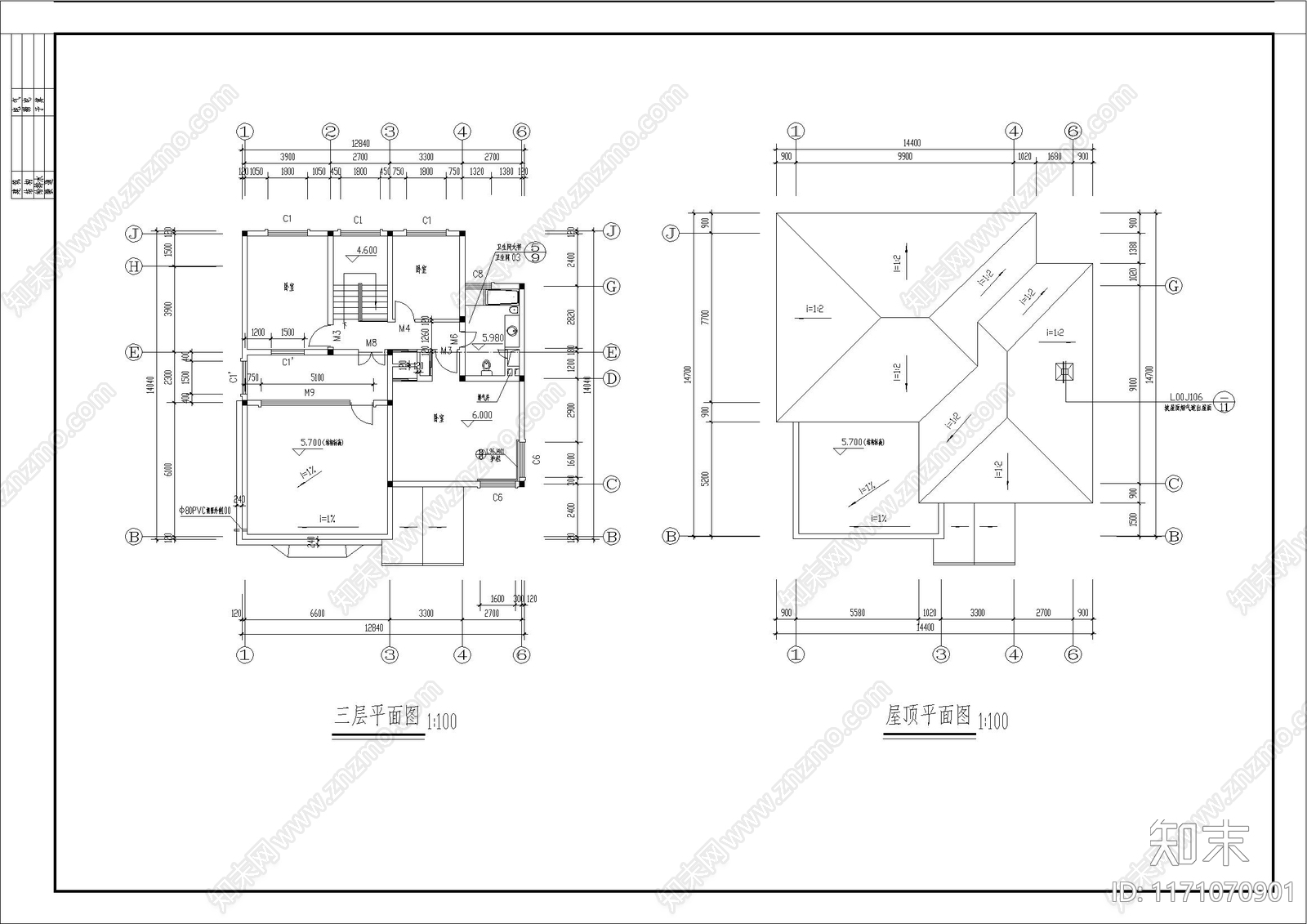 欧式别墅建筑cad施工图下载【ID:1171070901】