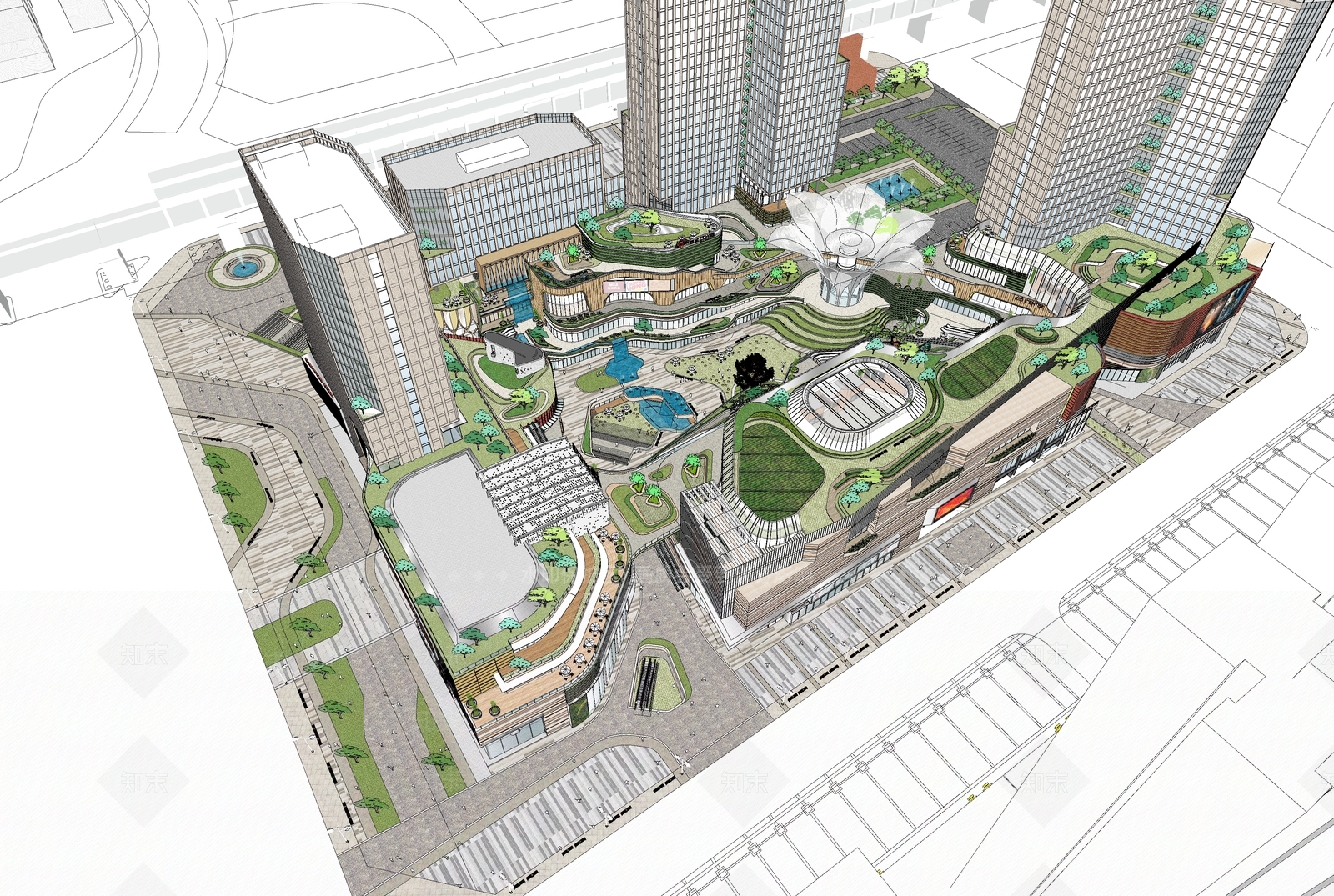现代商场建筑SU模型下载【ID:1171073618】