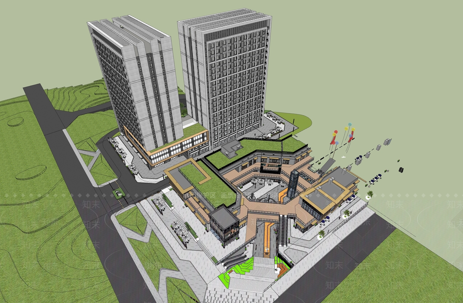 现代商场建筑SU模型下载【ID:1171073957】