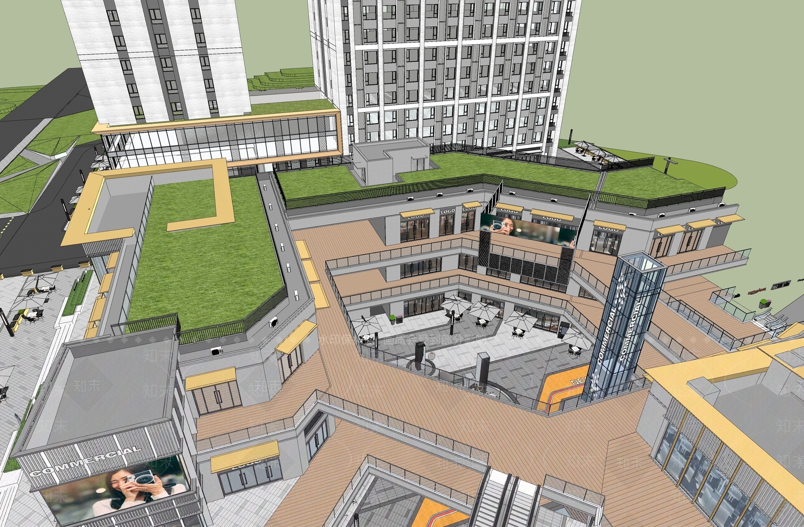 现代商场建筑SU模型下载【ID:1171073957】