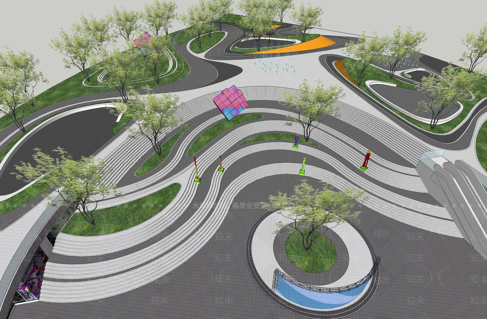 现代广场景观SU模型下载【ID:1171074004】