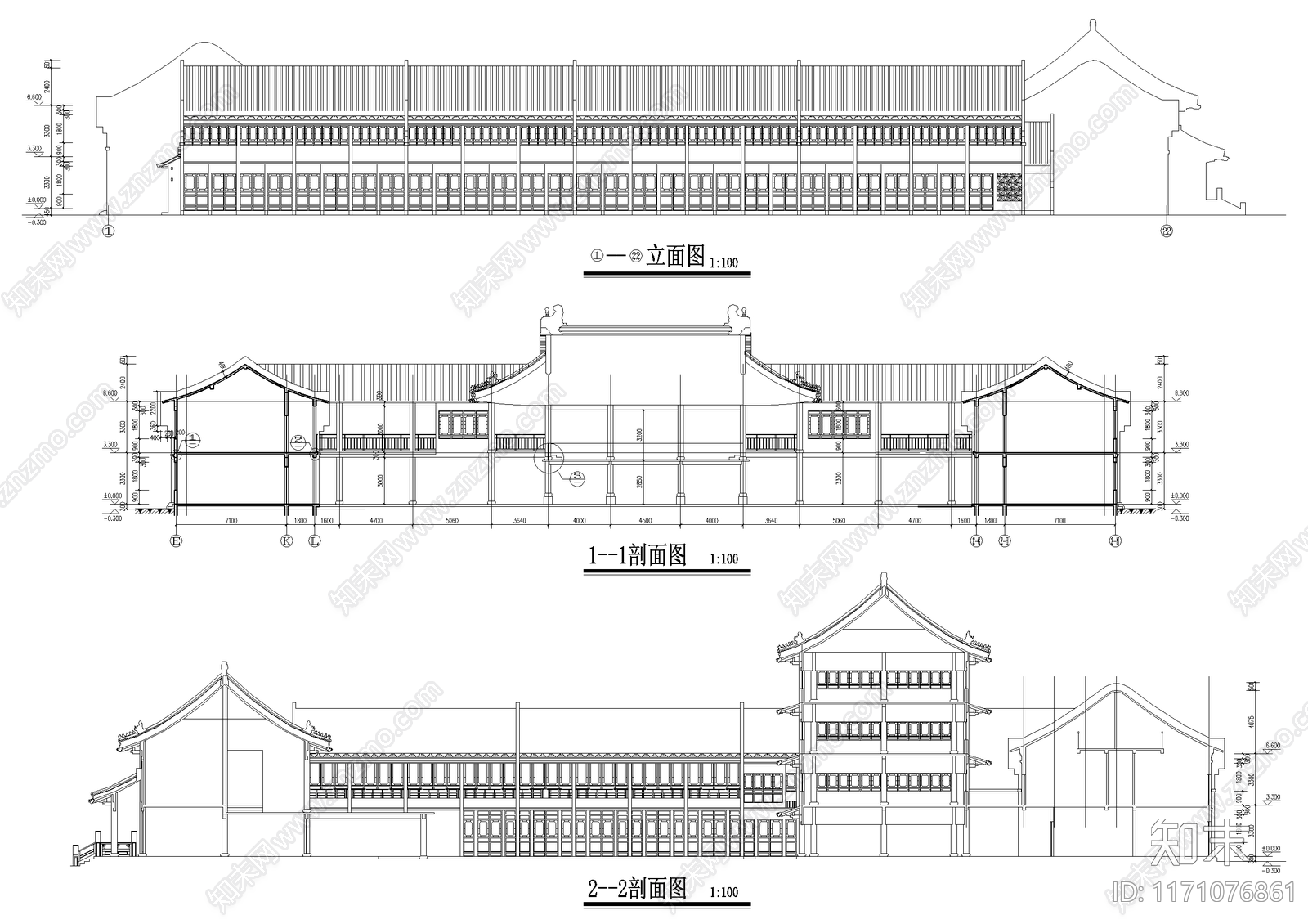 中式商业街cad施工图下载【ID:1171076861】