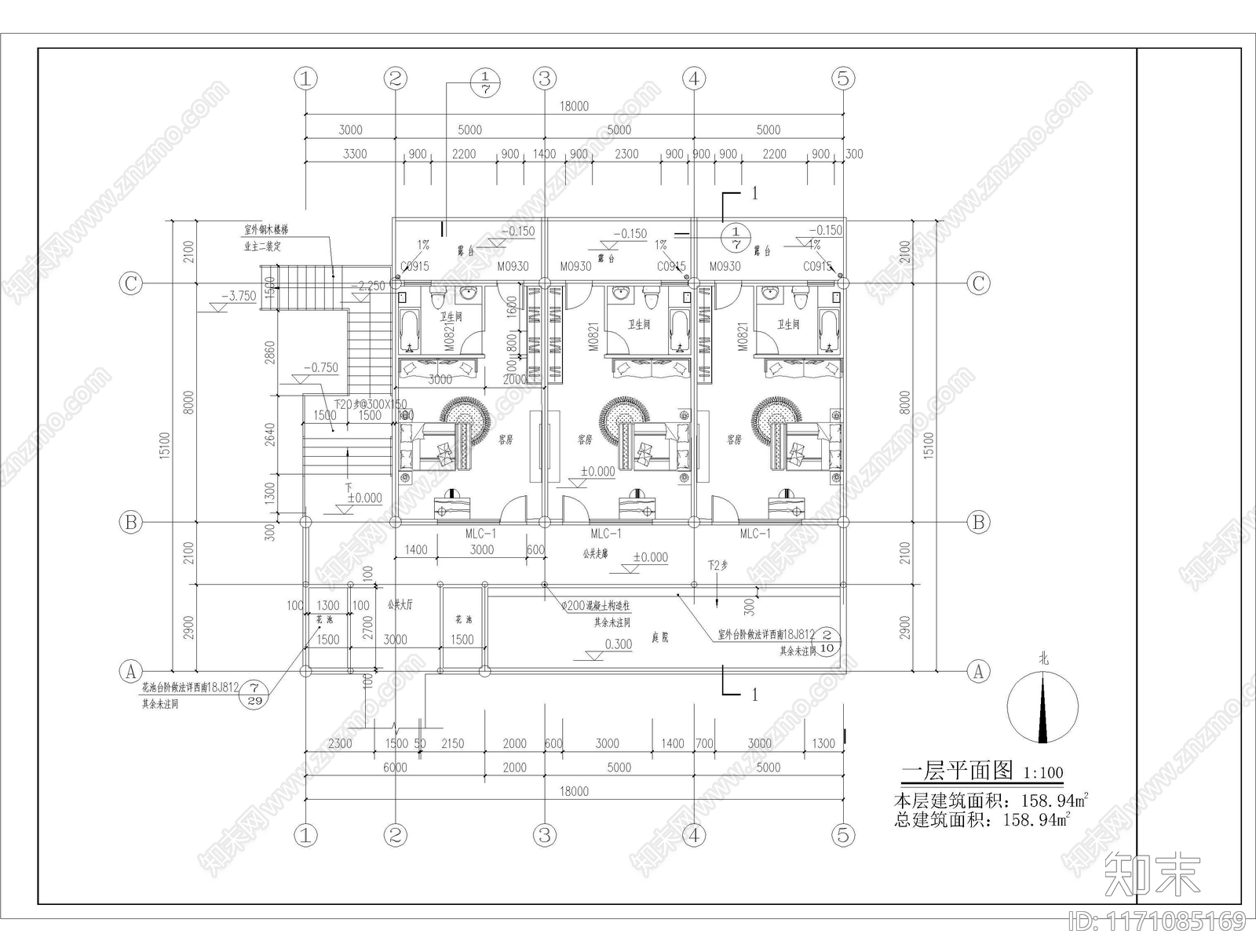 现代民宿建筑cad施工图下载【ID:1171085169】