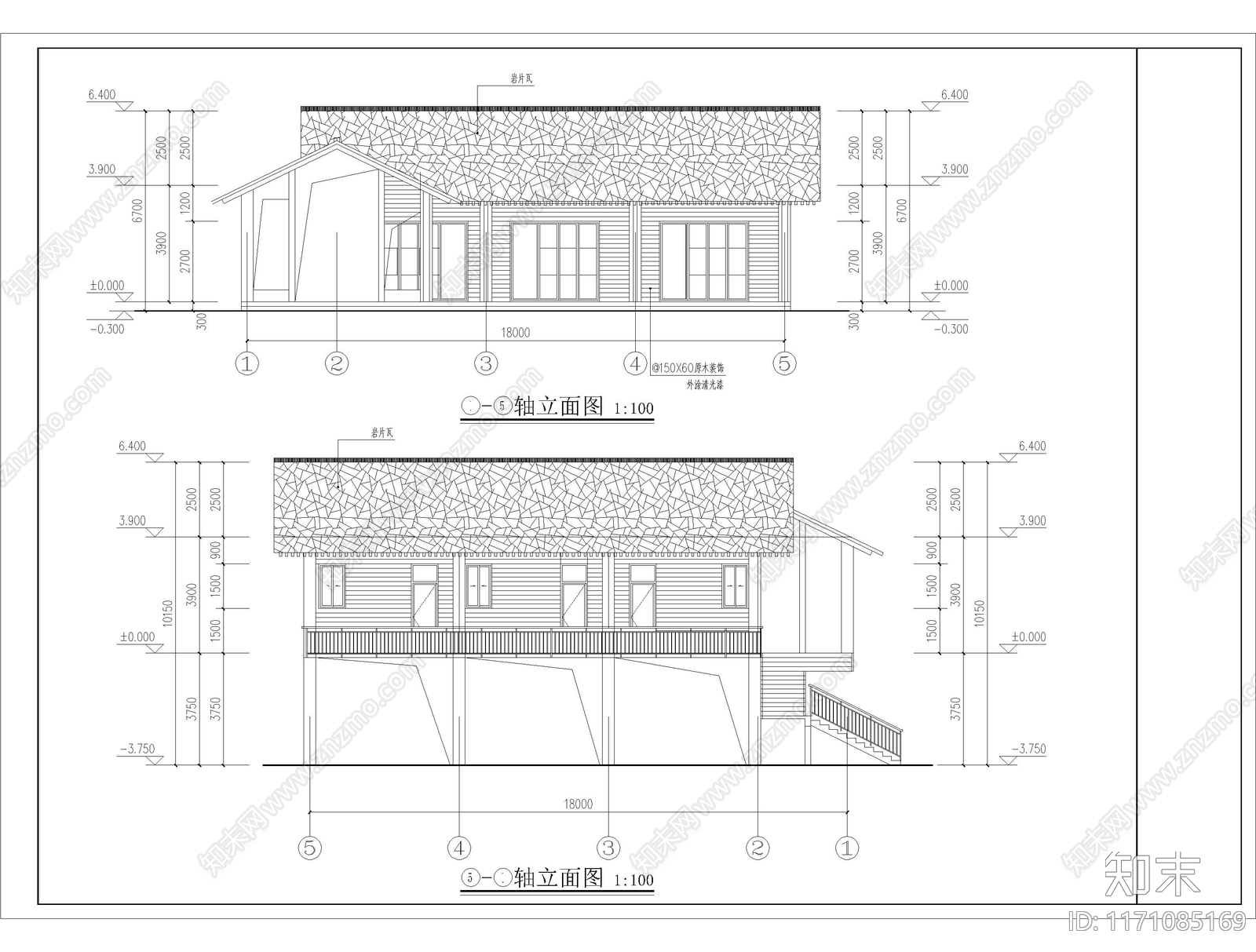 现代民宿建筑cad施工图下载【ID:1171085169】