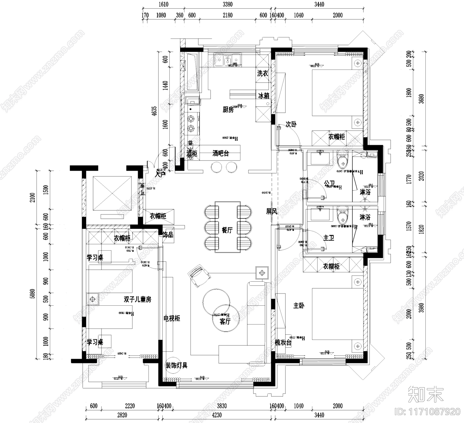 户型优化cad施工图下载【ID:1171087920】