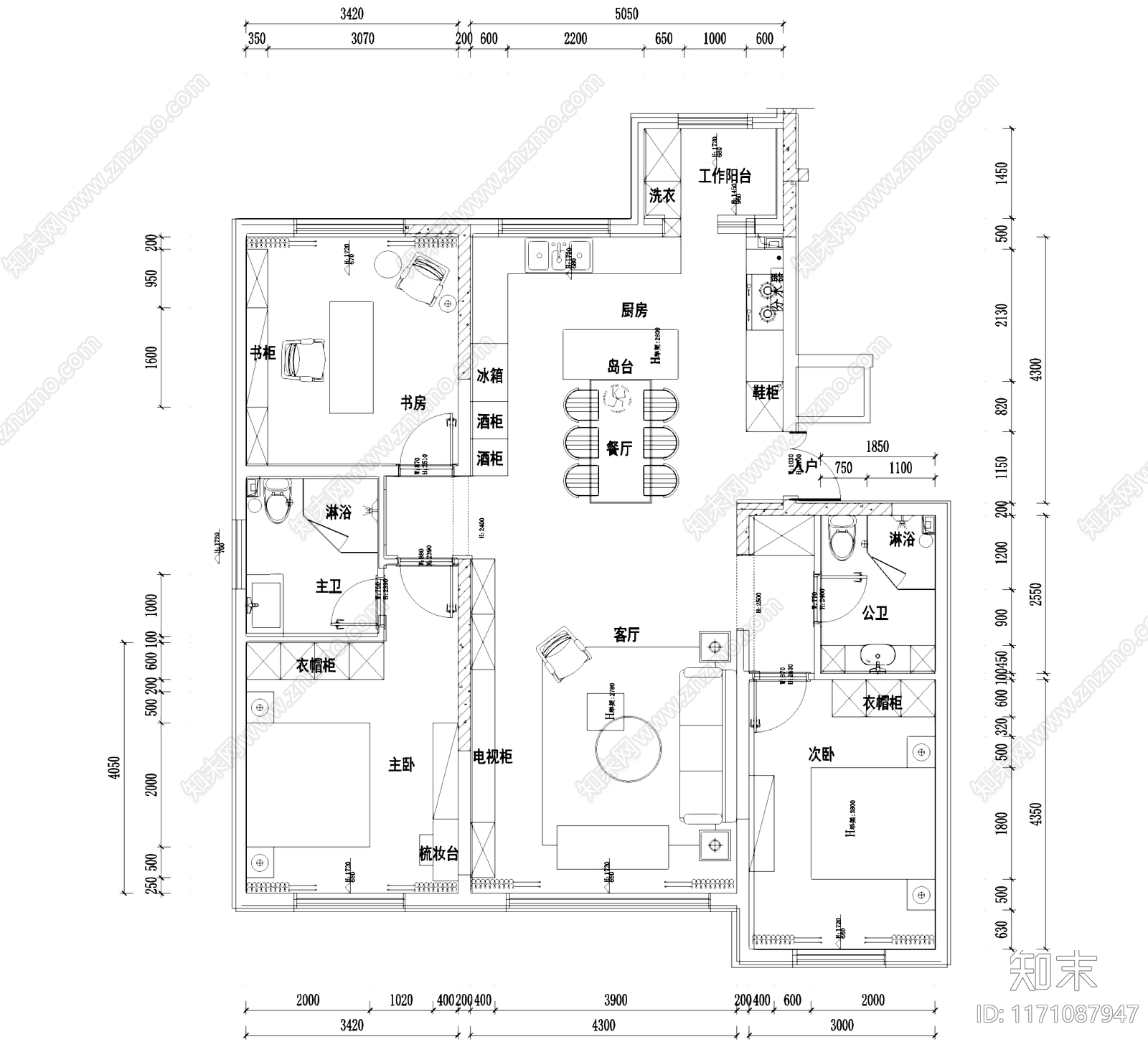 户型优化cad施工图下载【ID:1171087947】