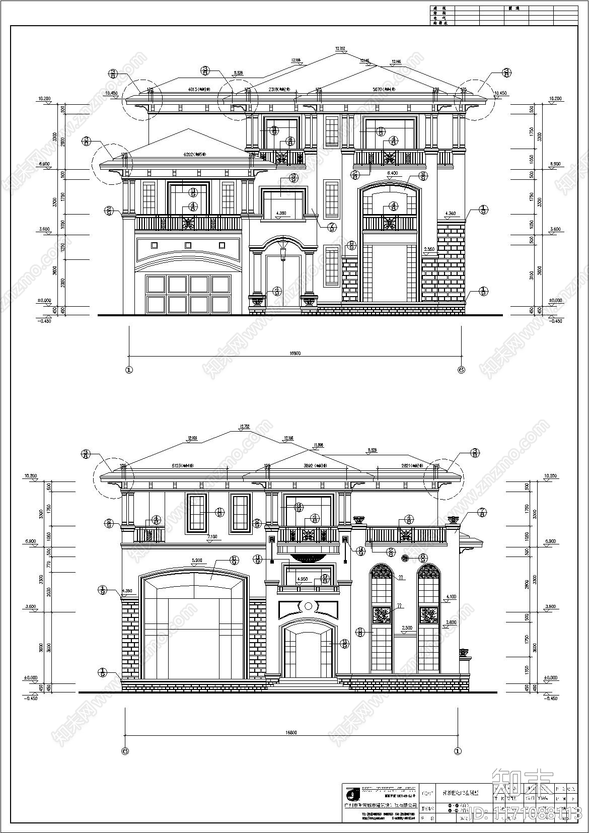 欧式别墅建筑cad施工图下载【ID:1171088113】