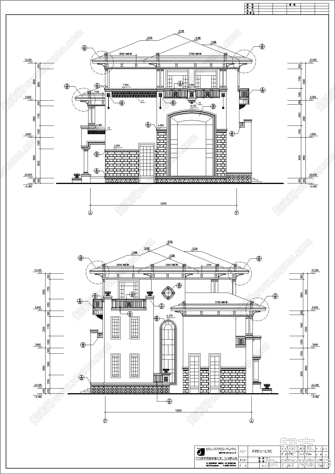 欧式别墅建筑cad施工图下载【ID:1171088113】