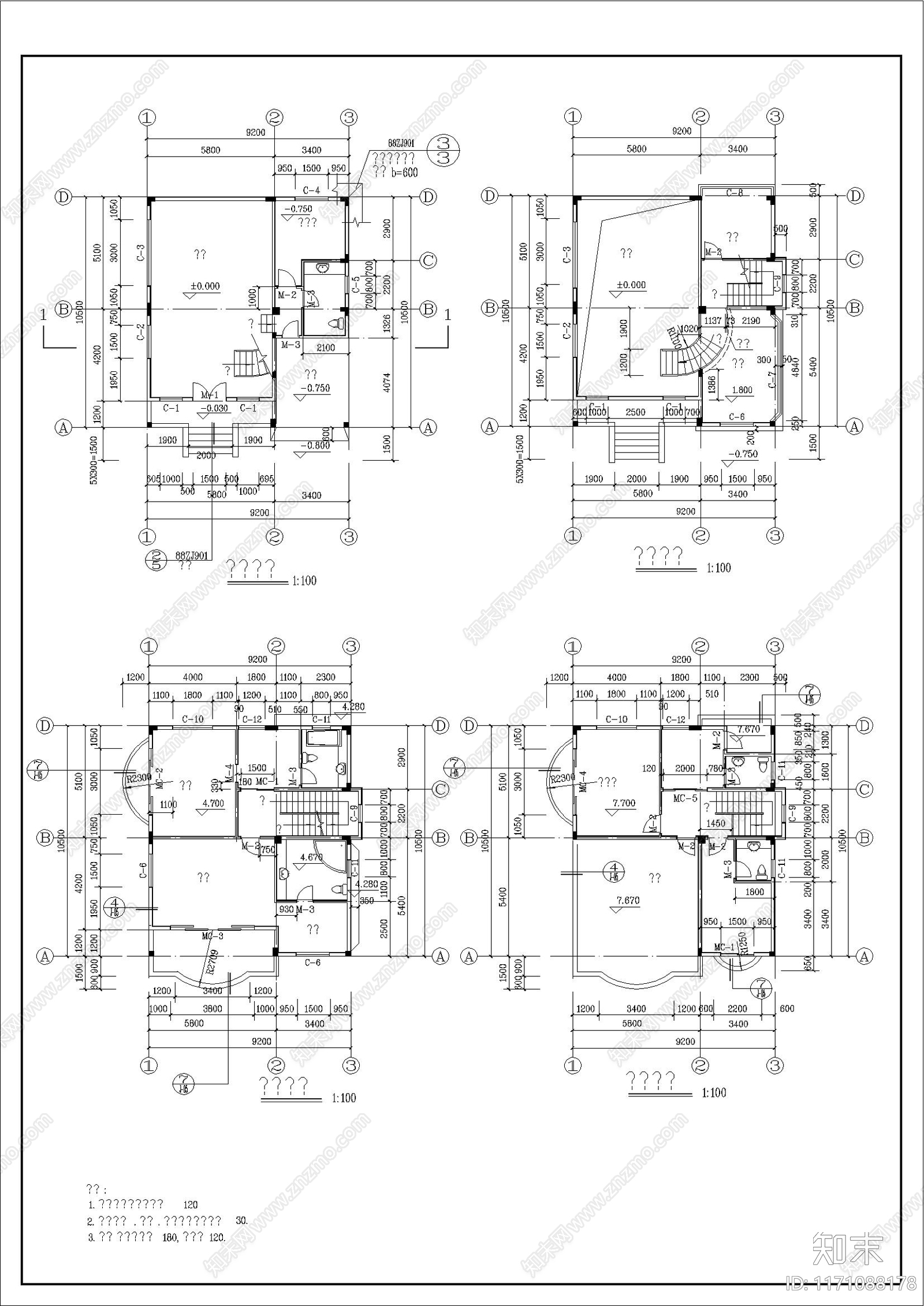 欧式别墅建筑cad施工图下载【ID:1171088178】