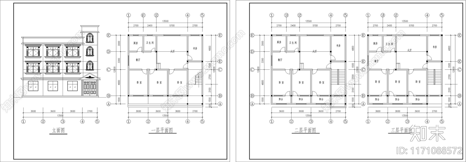 欧式别墅建筑cad施工图下载【ID:1171088572】