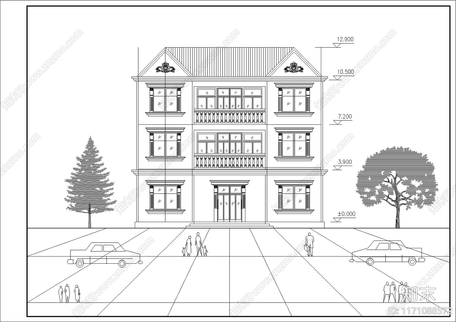 欧式别墅建筑cad施工图下载【ID:1171088572】