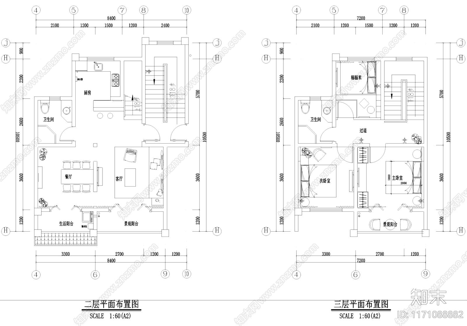 北欧民宿cad施工图下载【ID:1171088882】