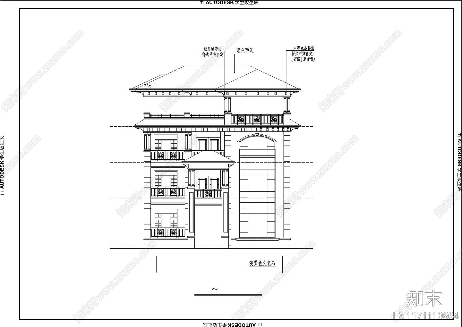 欧式别墅建筑cad施工图下载【ID:1171110664】