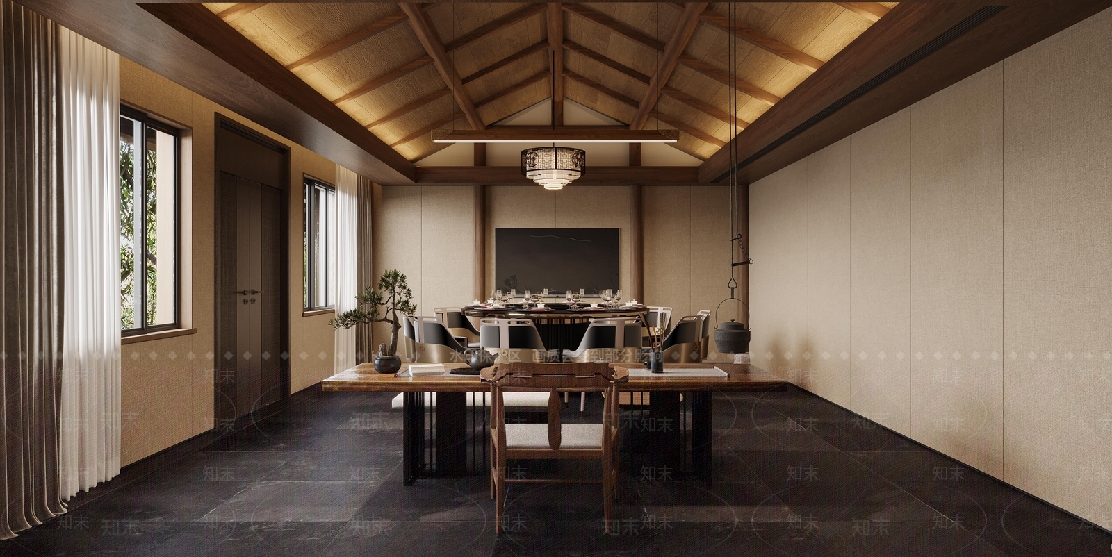 新中式复古茶餐厅3D模型下载【ID:1171111307】