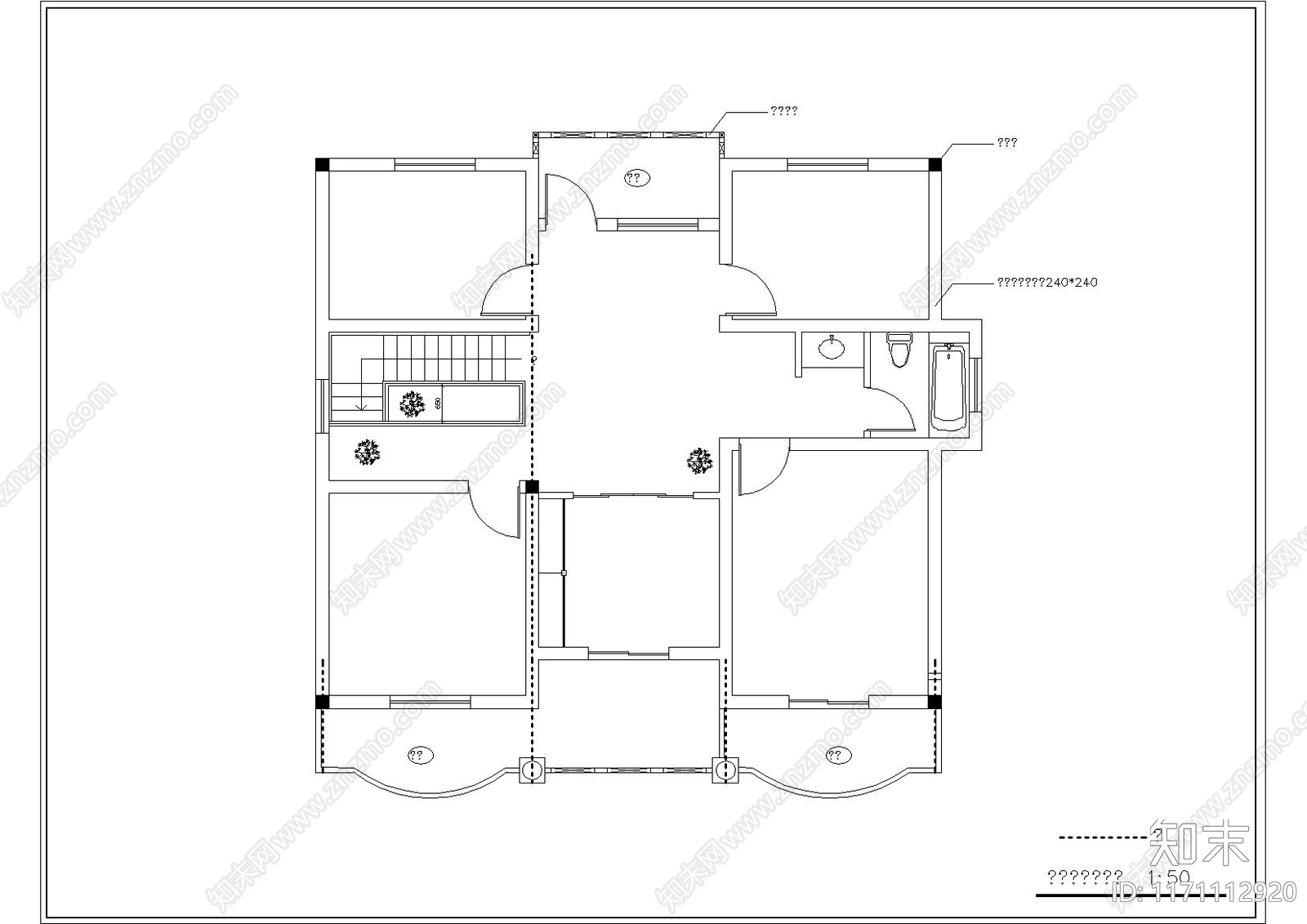 现代美式别墅建筑cad施工图下载【ID:1171112920】