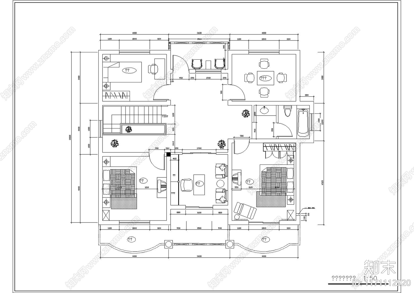 现代美式别墅建筑cad施工图下载【ID:1171112920】