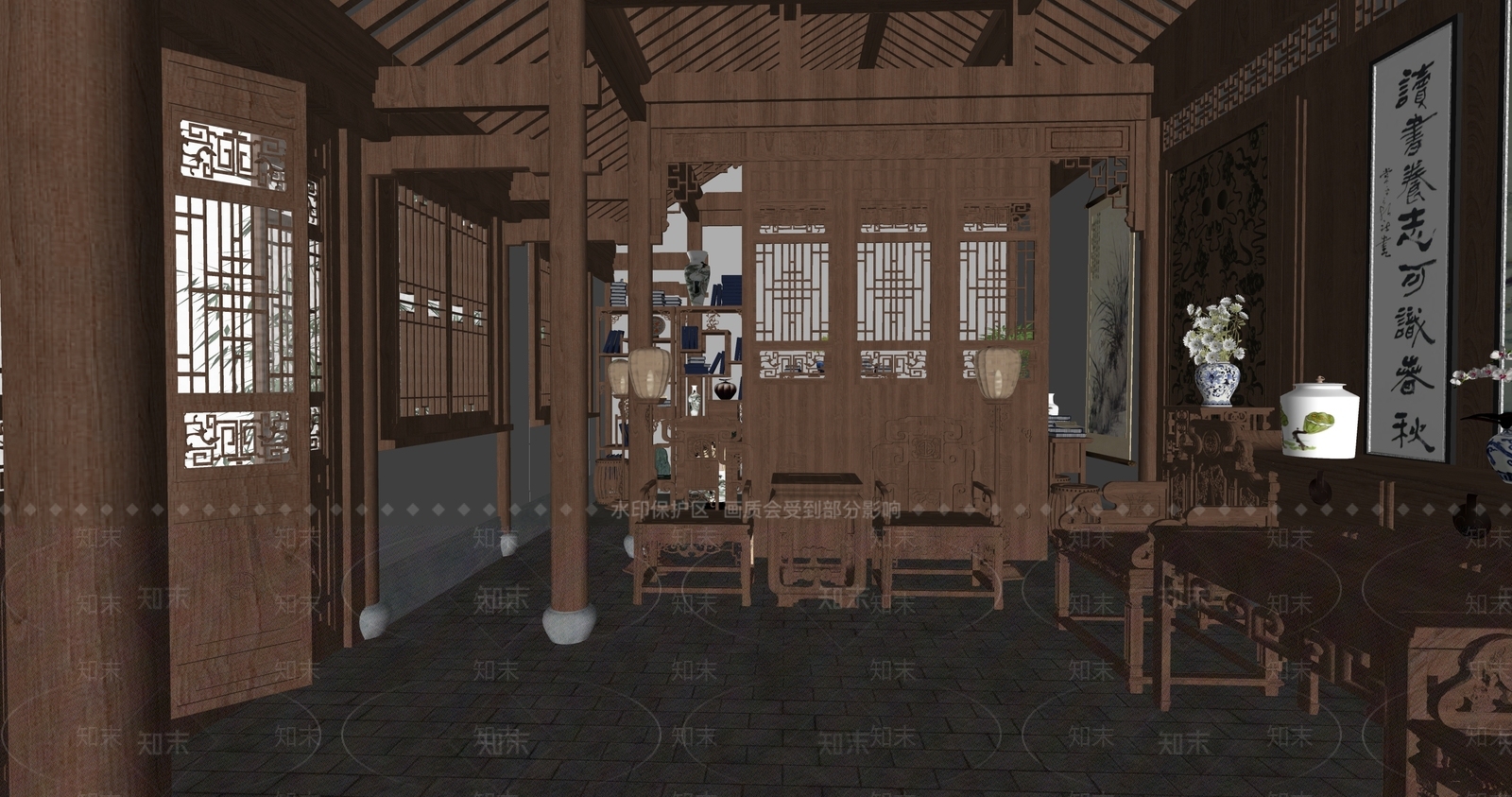 现代新中式其他办公区域SU模型下载【ID:1171118744】