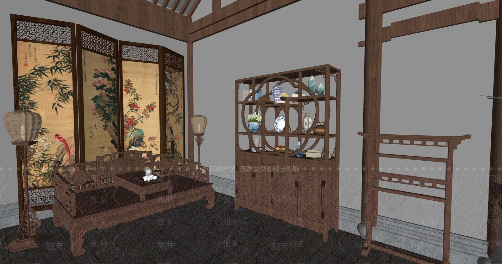 现代新中式其他办公区域SU模型下载【ID:1171118744】