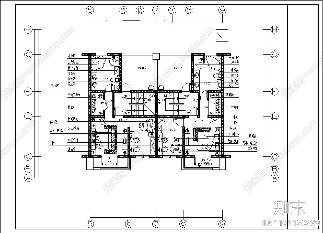 现代整体家装空间cad施工图下载【ID:1171120289】