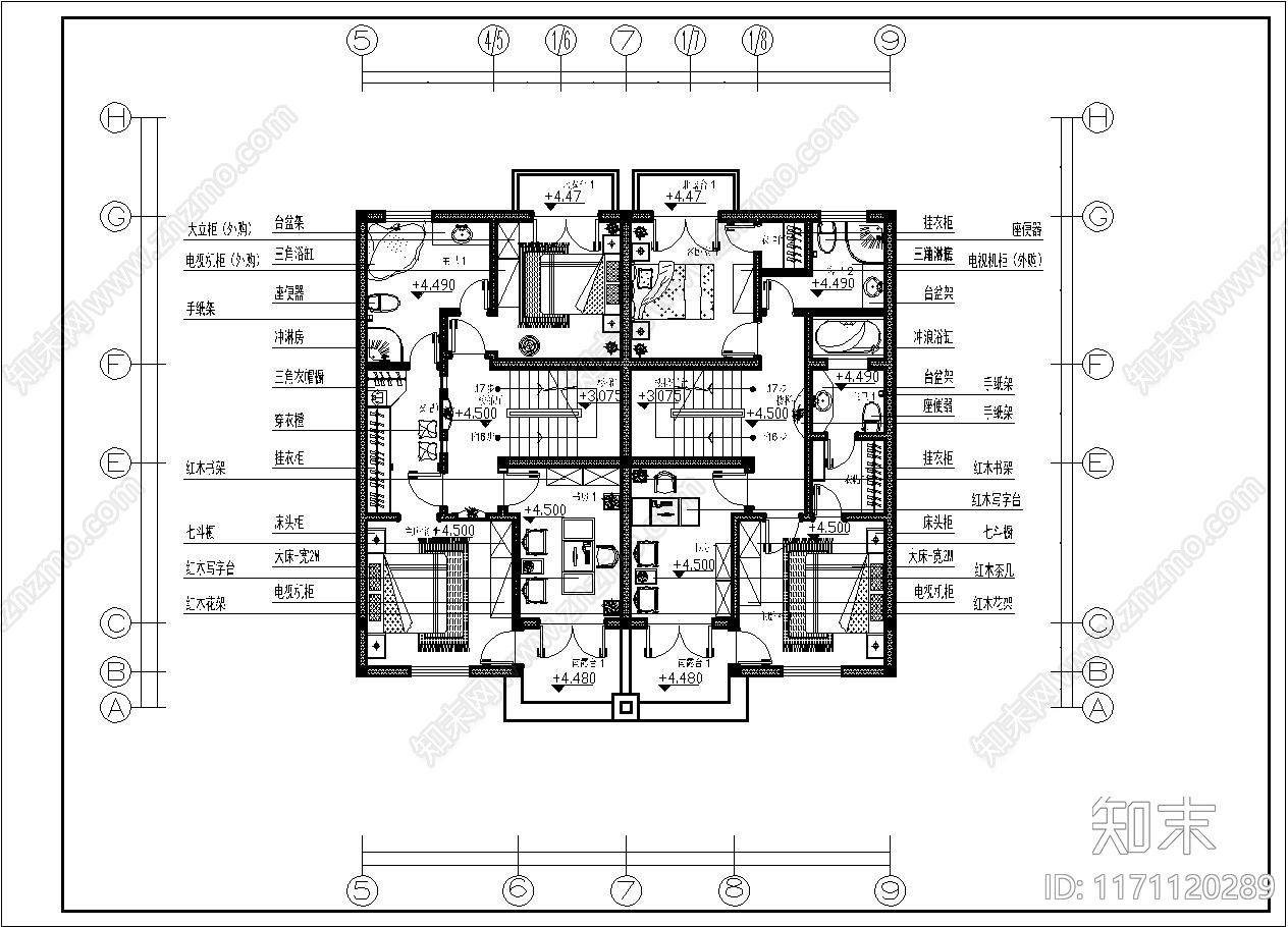 现代整体家装空间cad施工图下载【ID:1171120289】