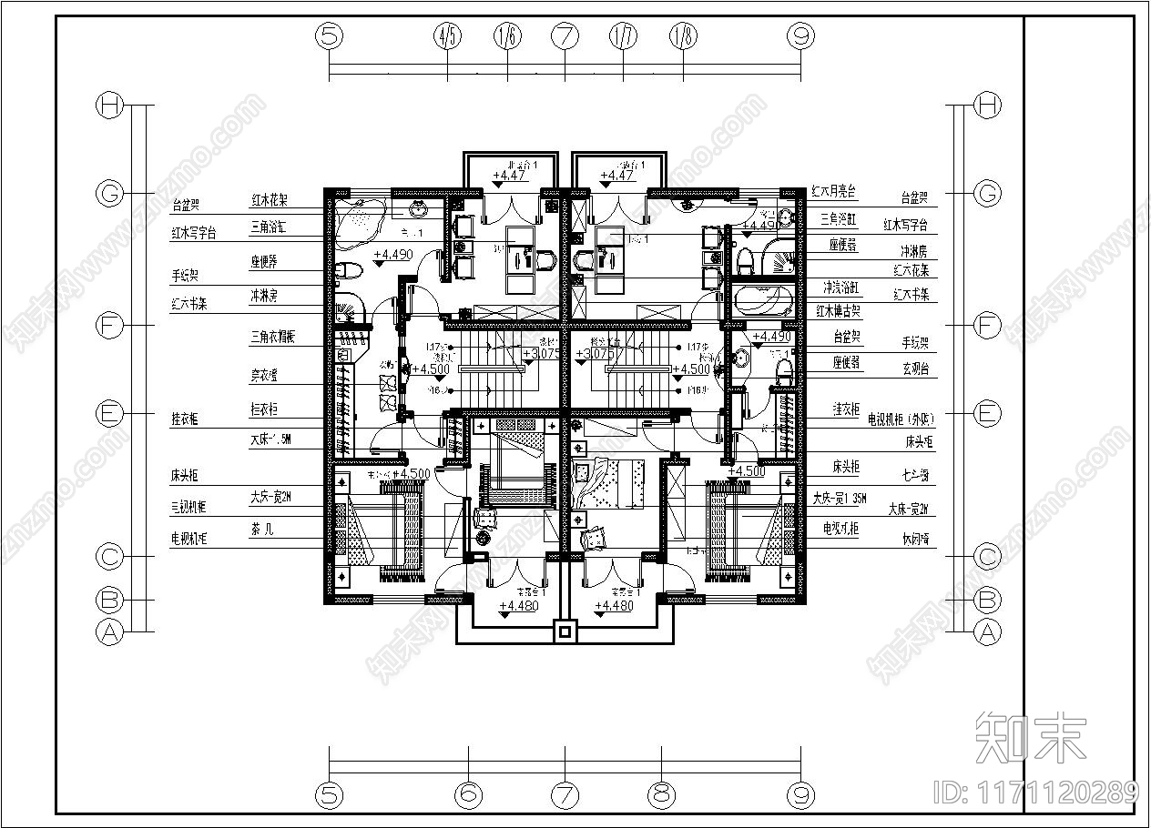 现代整体家装空间cad施工图下载【ID:1171120289】