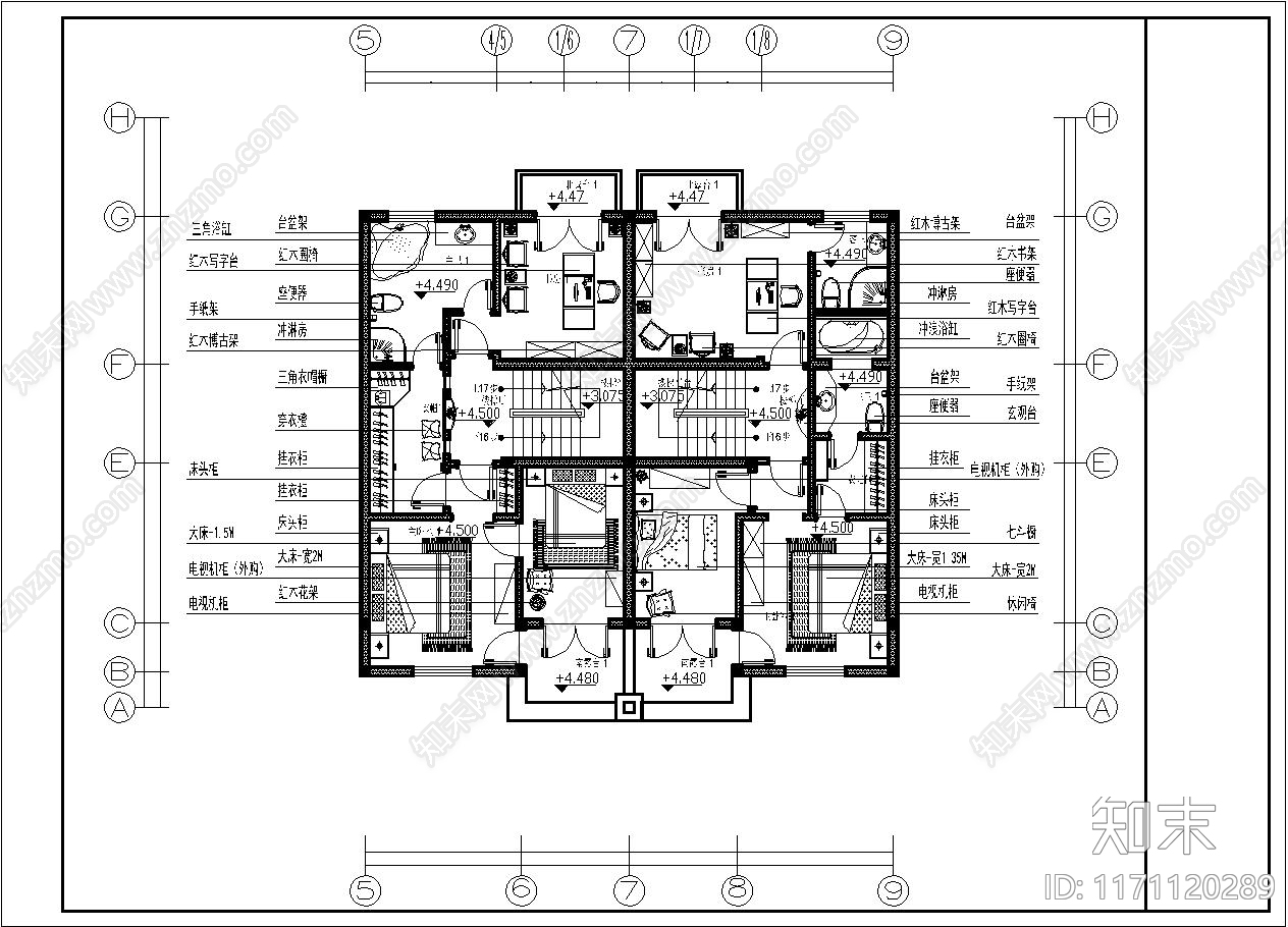 现代整体家装空间cad施工图下载【ID:1171120289】