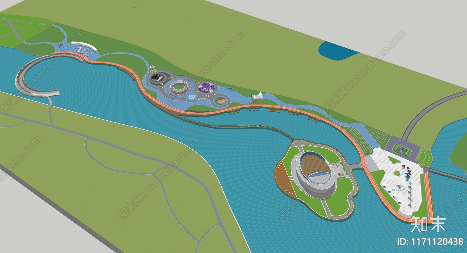 现代滨水景观SU模型下载【ID:1171120438】